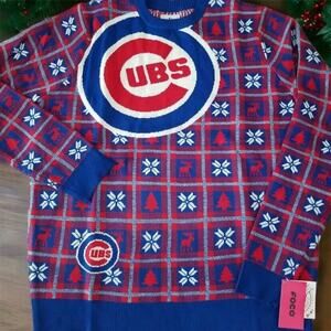 ⚾️Official MLB Chicago Cubs Big Logo Pullover Sweater Snowflake Moose XLarge~NWT